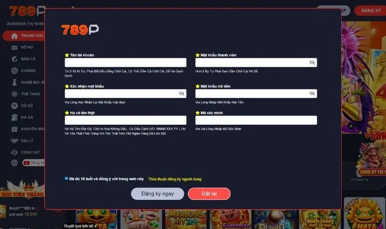 Hướng Dẫn Đăng Ký 789P Nhanh Chóng An Toàn Hàng Đầu 2 Giao diện đăng ký 789P