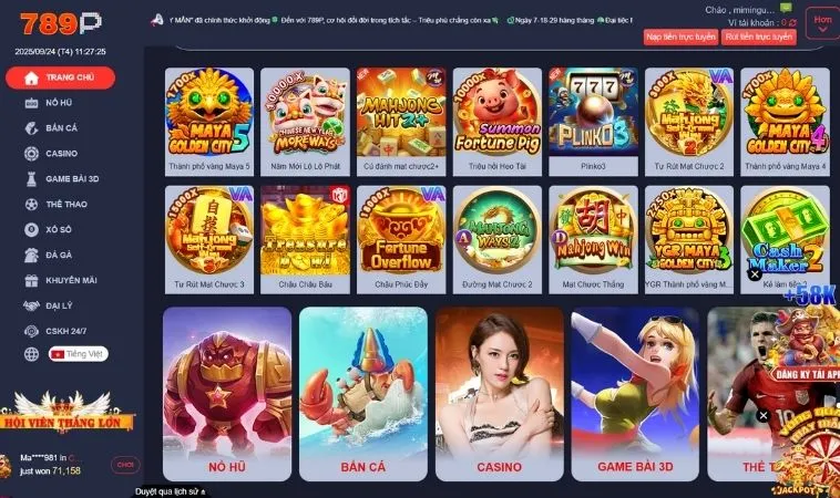 Đa dạng các thể loại game để trải nghiệm tại nhà cái 789P