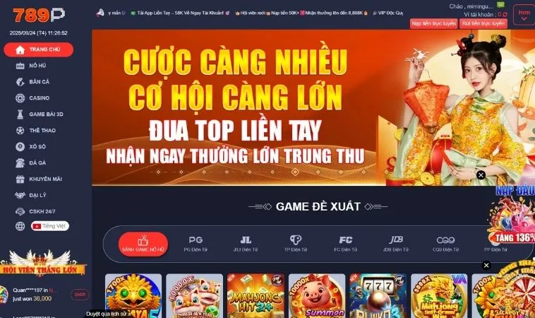 Giao diện trang chủ nhà cái 789P